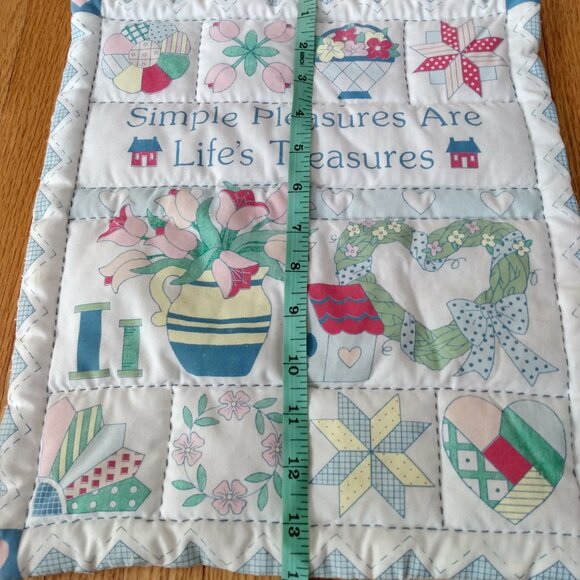 Vintage Puffy Quilted Wall Hanging "Simple Pleasures Are Life's Treasures" SMALL - Picture 7 of 12